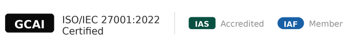 ISO/IEC 27001:2022 certification seal issued by GCAI Certification Services LLP
